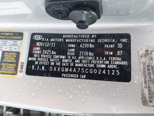 Aukcja sprzedaży 2012 Kia Optima Lx, vin: 5XXGM4A75CG024125, numer aukcji: 44853601