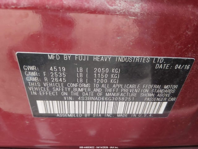 Aukcja sprzedaży 2016 Subaru Legacy 2.5i Premium, vin: 4S3BNAD66G3058251, numer aukcji: 44853622