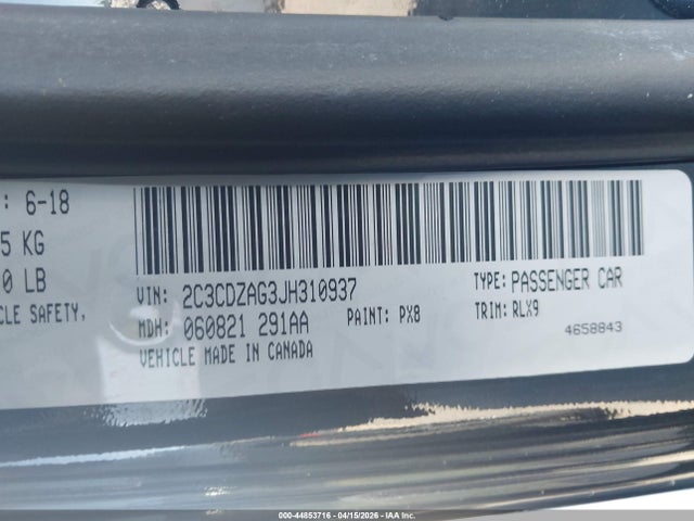 Aukcja sprzedaży 2018 Dodge Challenger Sxt Plus, vin: 2C3CDZAG3JH310937, numer aukcji: 44853716