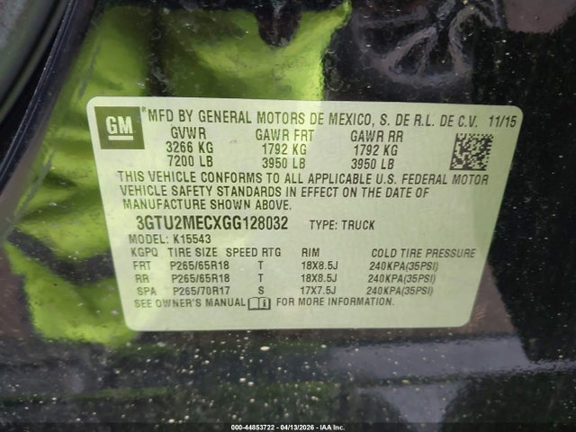 Aukcja sprzedaży 2016 Gmc Sierra 1500 Sle, vin: 3GTU2MECXGG128032, numer aukcji: 44853722