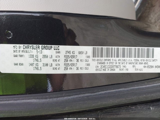 Aukcja sprzedaży 2013 Chrysler Town & Country Touring-l, vin: 2C4RC1CG3DR778673, numer aukcji: 44853726