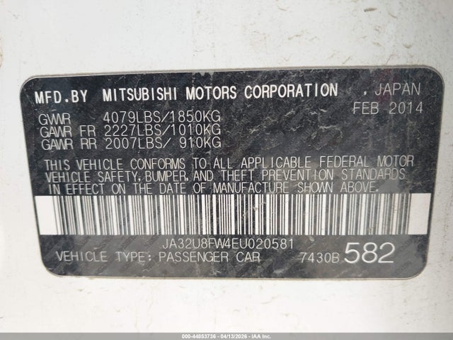 Продаж на аукціоні авто 2014 Mitsubishi Lancer Gt, vin: JA32U8FW4EU020581, номер лоту: 44853736