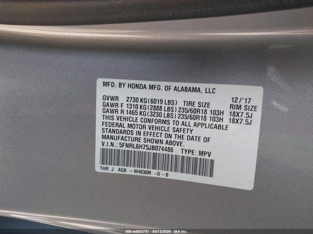 Honda Odyssey Ex-l 2018 5FNRL6H75JB074486 Image 9