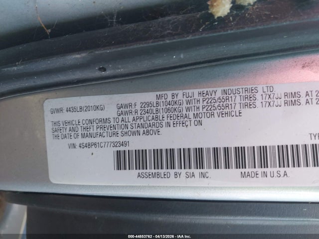 Aukcja sprzedaży 2007 Subaru Outback 2.5i, vin: 4S4BP61C777323491, numer aukcji: 44853762
