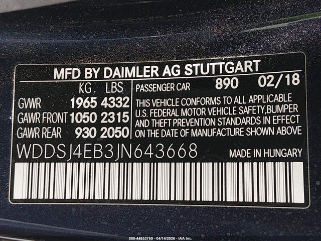 Продажа на аукционе авто 2018 Mercedes-benz Cla 250, vin: WDDSJ4EB3JN643668, номер лота: 44853769