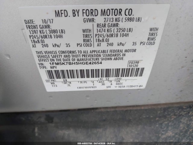 Aukcja sprzedaży 2017 Ford Explorer, vin: 1FM5K7BH5HGE42654, numer aukcji: 44853784