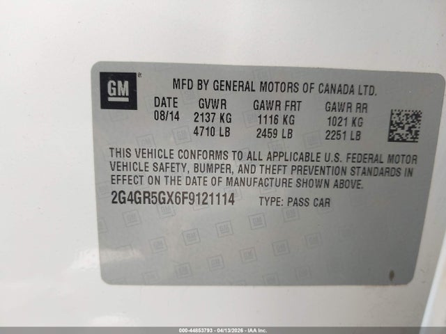 Продаж на аукціоні авто 2015 Buick Regal Turbo Premium Ii, vin: 2G4GR5GX6F9121114, номер лоту: 44853793