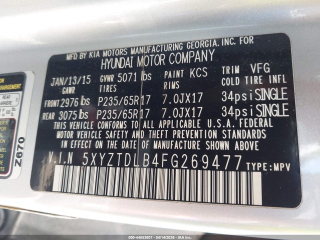 5XYZTDLB4FG269477 Hyundai Santa Fe Sport 2.4l