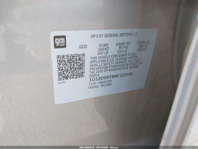 1G1ZD5ST8NF123056 Chevrolet Malibu Fwd Lt