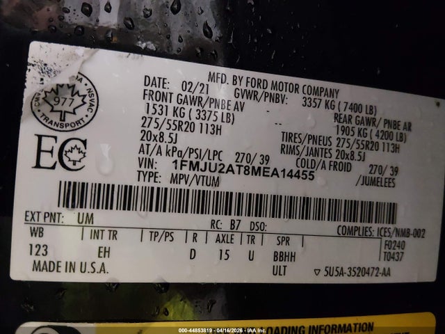 1FMJU2AT8MEA14455 Ford Expedition Limited