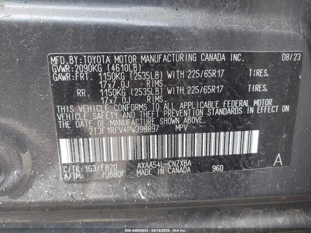 Продажа на аукционе авто 2023 Toyota Rav4 Le, vin: 2T3F1RFV4PW398897, номер лота: 44853842