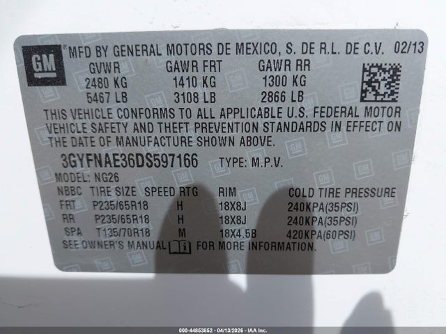 Aukcja sprzedaży 2013 Cadillac Srx Standard, vin: 3GYFNAE36DS597166, numer aukcji: 44853852