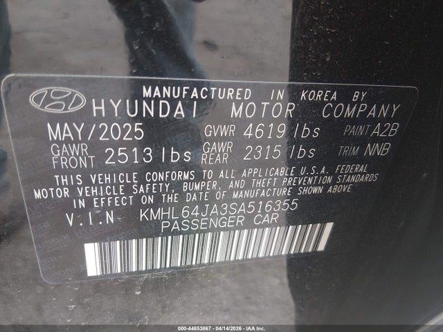 Продажа на аукционе авто 2025 Hyundai Sonata Sel, vin: KMHL64JA3SA516355, номер лота: 44853867