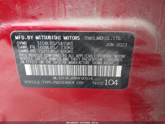 Продаж на аукціоні авто 2024 Mitsubishi Mirage G4 Es, vin: ML32FUFJ5RHF00514, номер лоту: 44853872