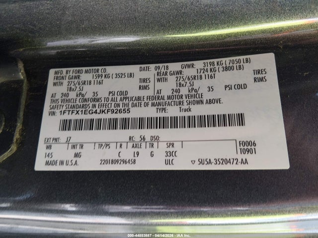 Ford F-150 Xlt 2018 1FTFX1EG4JKF92655 Image 9