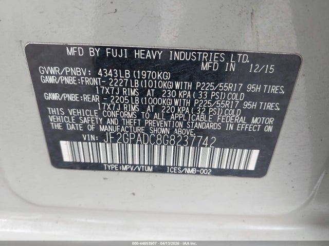 Aukcja sprzedaży 2016 Subaru Crosstrek 2.0i Premium, vin: JF2GPADC8G8237742, numer aukcji: 44853907