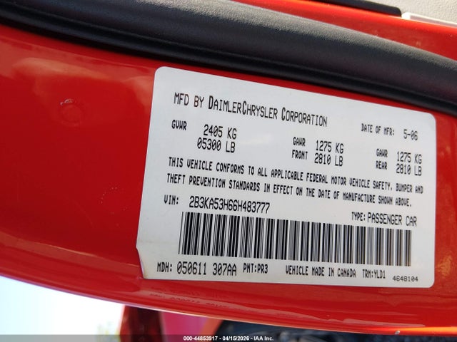 Aukcja sprzedaży 2006 Dodge Charger Rt, vin: 2B3KA53H66H483777, numer aukcji: 44853917