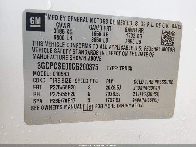 Продажа на аукционе авто 2012 Chevrolet Silverado 1500 Lt, vin: 3GCPCSE00CG260375, номер лота: 44853936