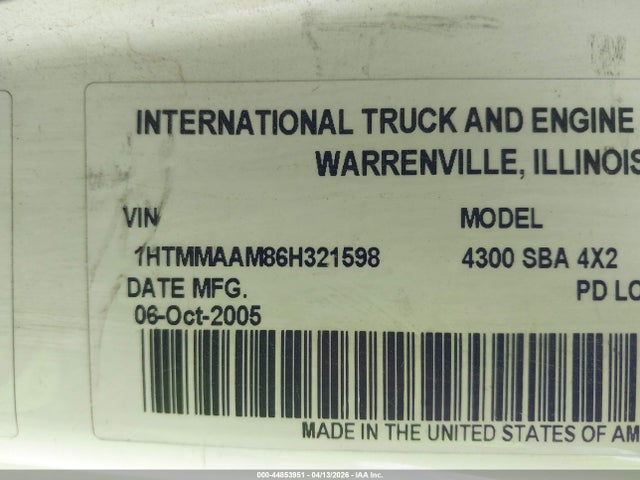 Продажа на аукционе авто 2006 International 4000 4300, vin: 1HTMMAAM86H321598, номер лота: 44853951