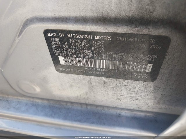 Aukcja sprzedaży 2021 Mitsubishi Mirage Carbonite Edition/es/le, vin: ML32AUHJ4MH003147, numer aukcji: 44853960