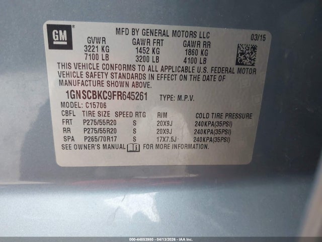 Chevrolet Tahoe Lt 2015 1GNSCBKC9FR645261 Image 9