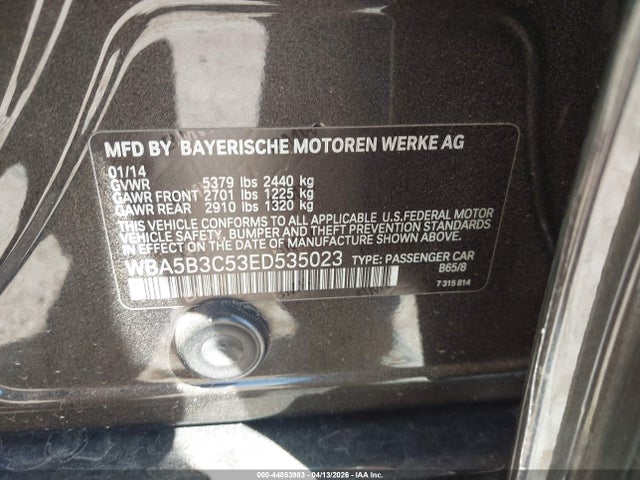 2014 Bmw 535i Xdrive მანქანა იყიდება აუქციონზე, vin: WBA5B3C53ED535023, აუქციონის ნომერი: 44853983
