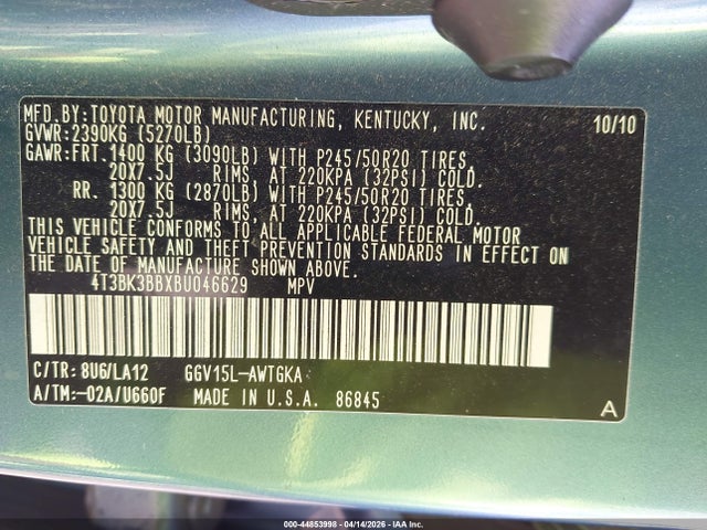 2011 TOYOTA VENZA 4T3BK3BBXBU046629 Photo 8