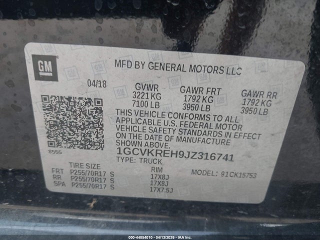 44854010 :رقم المزاد ، 1GCVKREH9JZ316741 vin ، 2018 Chevrolet Silverado 1500 1lt مزاد بيع
