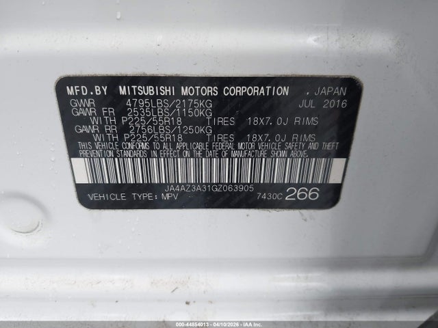 Aukcja sprzedaży 2016 Mitsubishi Outlander Sel, vin: JA4AZ3A31GZ063905, numer aukcji: 44854013