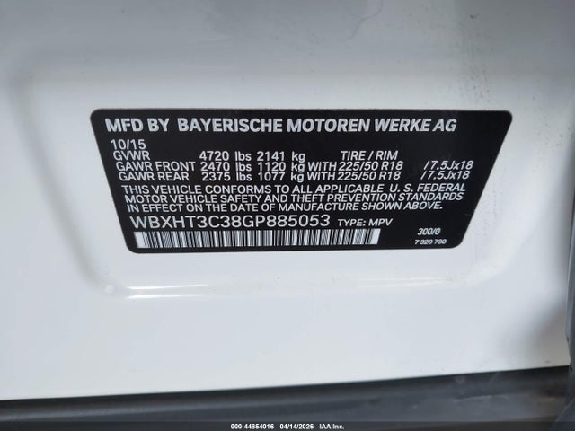 44854016 :رقم المزاد ، WBXHT3C38GP885053 vin ، 2016 Bmw X1 Xdrive28i مزاد بيع