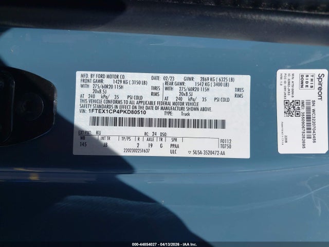 Продажа на аукционе авто 2023 Ford F-150 Xl, vin: 1FTEX1CP4PKD80510, номер лота: 44854027