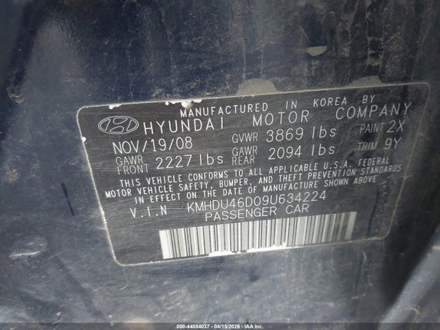 Продажа на аукционе авто 2009 Hyundai Elantra Gls, vin: KMHDU46D09U634224, номер лота: 44854037