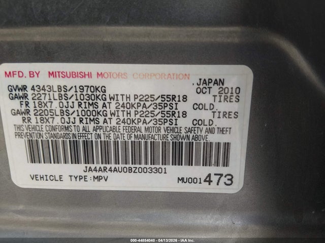 Aukcja sprzedaży 2011 Mitsubishi Outlander Sport Se, vin: JA4AR4AU0BZ003301, numer aukcji: 44854040