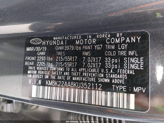KM8K22AA8KU352112 Hyundai Kona Sel