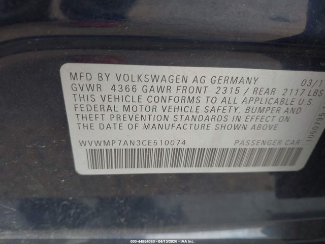 2012 VOLKSWAGEN CC WVWMP7AN3CE510074 Photo 8
