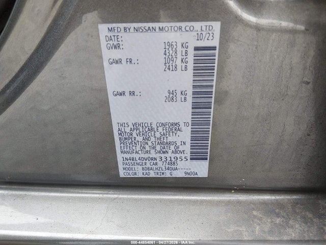 44854061 :رقم المزاد ، 1N4BL4DV0RN331955 vin ، 2024 Nissan Altima Sv Fwd مزاد بيع