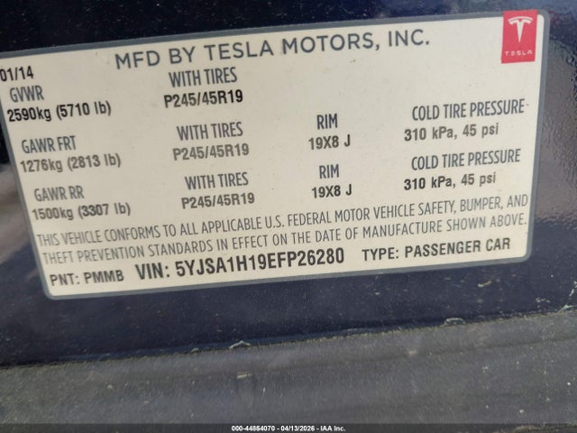 2014 TESLA MODEL S 5YJSA1H19EFP26280 Photo 8
