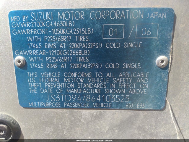 Aukcja sprzedaży 2006 Suzuki Grand Vitara Luxury, vin: JS3TD947864103523, numer aukcji: 44854084