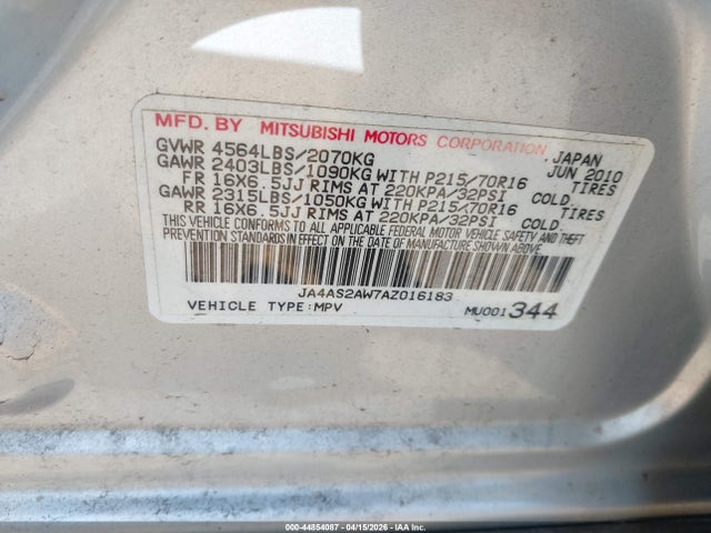 2010 MITSUBISHI OUTLANDER JA4AS2AW7AZ016183 Photo 8