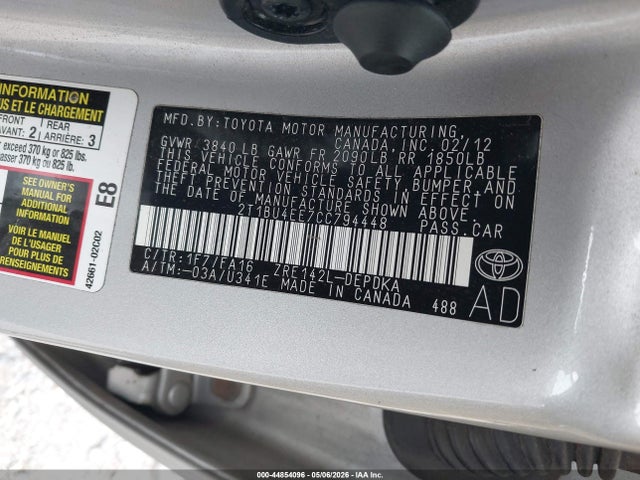 Aukcja sprzedaży 2012 Toyota Corolla L, vin: 2T1BU4EE7CC794448, numer aukcji: 44854096