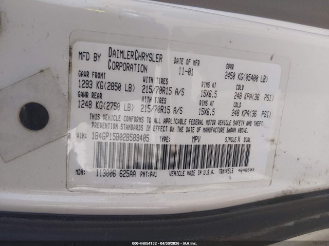 Продаж на аукціоні авто 2002 Dodge Caravan Ec, vin: 1B4GP15B02B589405, номер лоту: 44854132