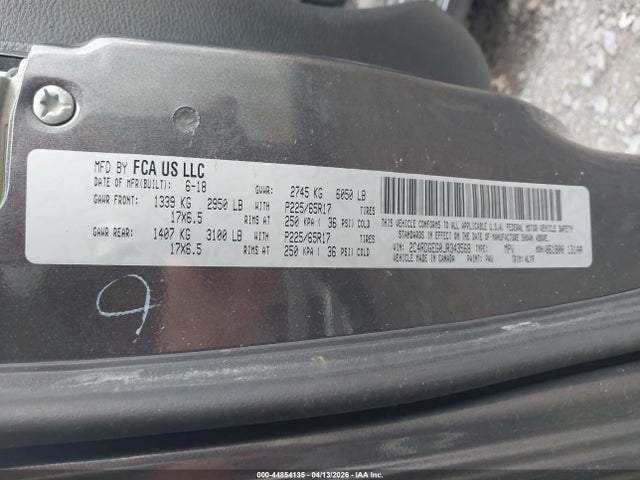 44854135 :رقم المزاد ، 2C4RDGEG0JR343568 vin ، 2018 Dodge Grand Caravan Gt مزاد بيع