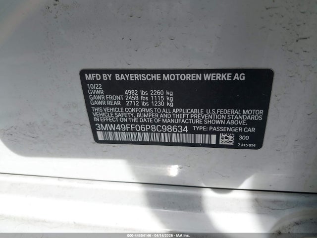 Aukcja sprzedaży 2023 Bmw M340i M340i Xdrive, vin: 3MW49FF06P8C98634, numer aukcji: 44854146