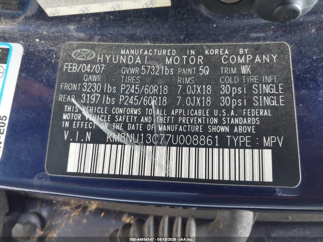 Продаж на аукціоні авто 2007 Hyundai Veracruz Gls/limited/se, vin: KM8NU13C77U008861, номер лоту: 44854147