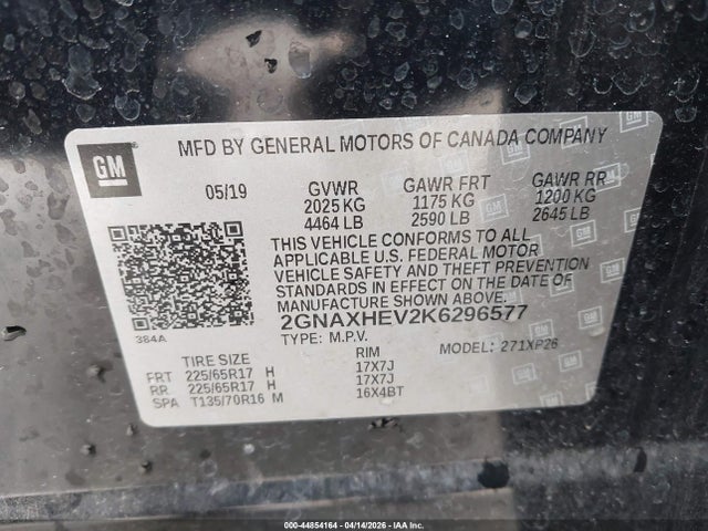 Продажа на аукционе авто 2019 Chevrolet Equinox Ls, vin: 2GNAXHEV2K6296577, номер лота: 44854164