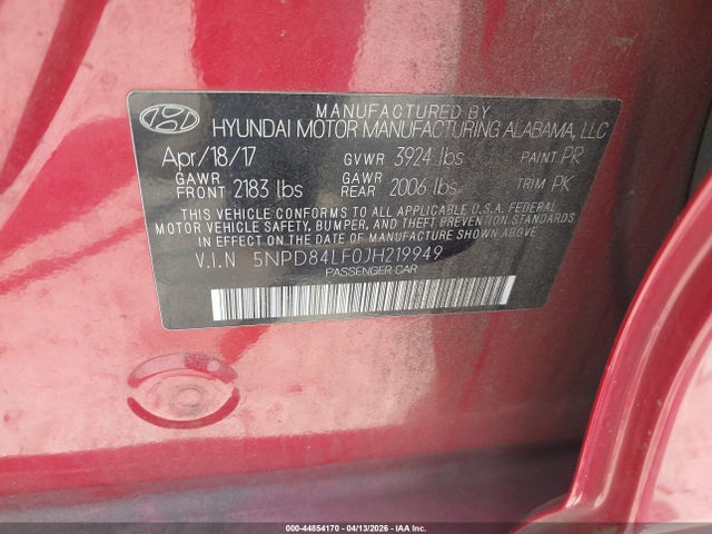 Продажа на аукционе авто 2018 Hyundai Elantra Sel, vin: 5NPD84LF0JH219949, номер лота: 44854170