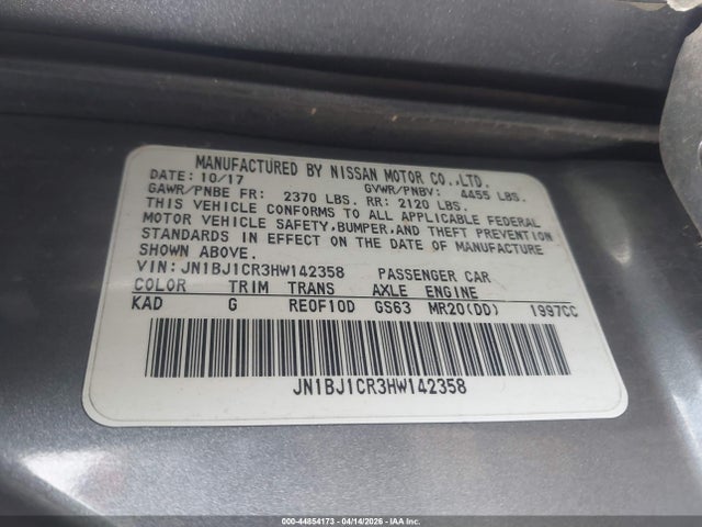 2017 Nissan Rogue Sport Sv მანქანა იყიდება აუქციონზე, vin: JN1BJ1CR3HW142358, აუქციონის ნომერი: 44854173
