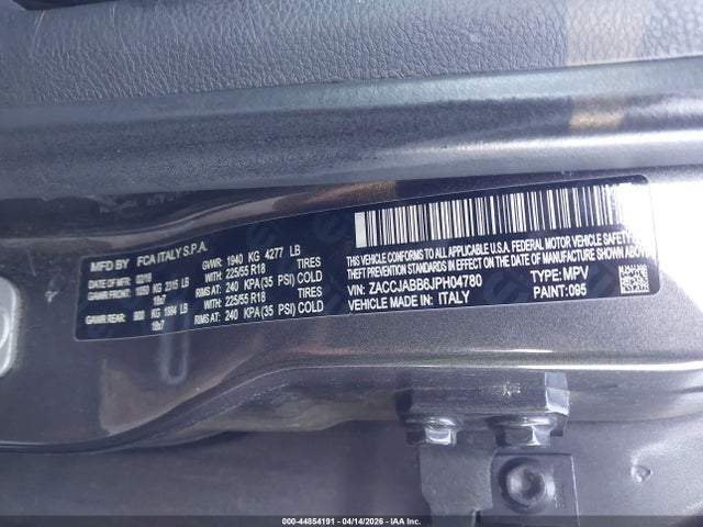 Продажа на аукционе авто 2018 Jeep Renegade Latitude Fwd, vin: ZACCJABB6JPH04780, номер лота: 44854191