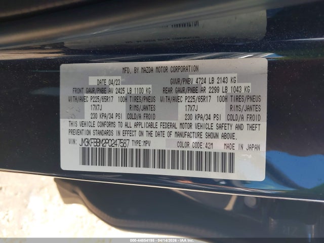 Aukcja sprzedaży 2023 Mazda Cx-5 2.5 S Select, vin: JM3KFBBM2P0247587, numer aukcji: 44854195