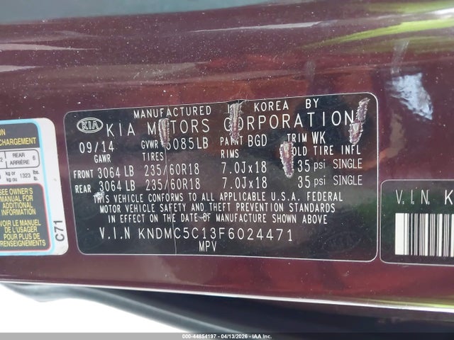 Продажа на аукционе авто 2015 Kia Sedona Ex, vin: KNDMC5C13F6024471, номер лота: 44854197